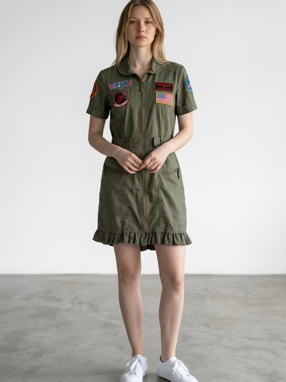 Source Unknown Olive Green Patch Pocket Utility Dress